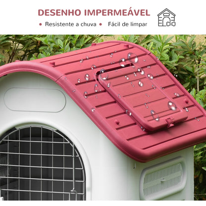 PawHut Casota para Cães com Porta Removível Base Elevada 3 Respiradouros e Janela para Interior e Exterior 72x87x75cm Cinza e Vermelho