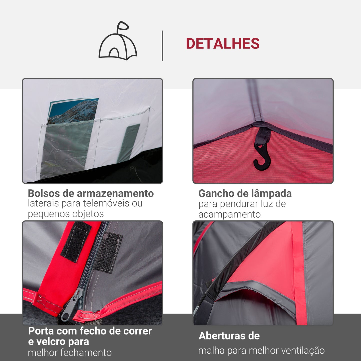 Outsunny Tenda de Campismo para 2-3 Pessoas Tenda de Campismo Dobrável à Prova d'Agua e à Prova de UV 20+ com Vestíbulo 426x206x154 cm Cinza Escuro