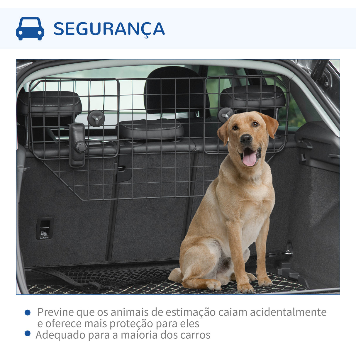 PawHut Grade de Segurança de Carro para Cães Universal Grade de Segurança para Cães com Largura Ajustável 90-120x40,5cm Preto