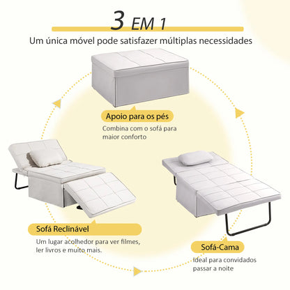 Sofá-Cama "Açores" 3 em 1 - Branco Gelo - 95x179x78 cm - Linho e Metal - Design Moderno