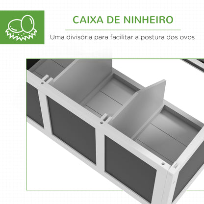 PawHut Galinheiro de Madeira 147x93,5x89,5 cm Galinheiro para Exterior com Janela Porta Ninho Tabuleiro Amovível e Poleiros Gaiola para 6 Galinhas Cinza