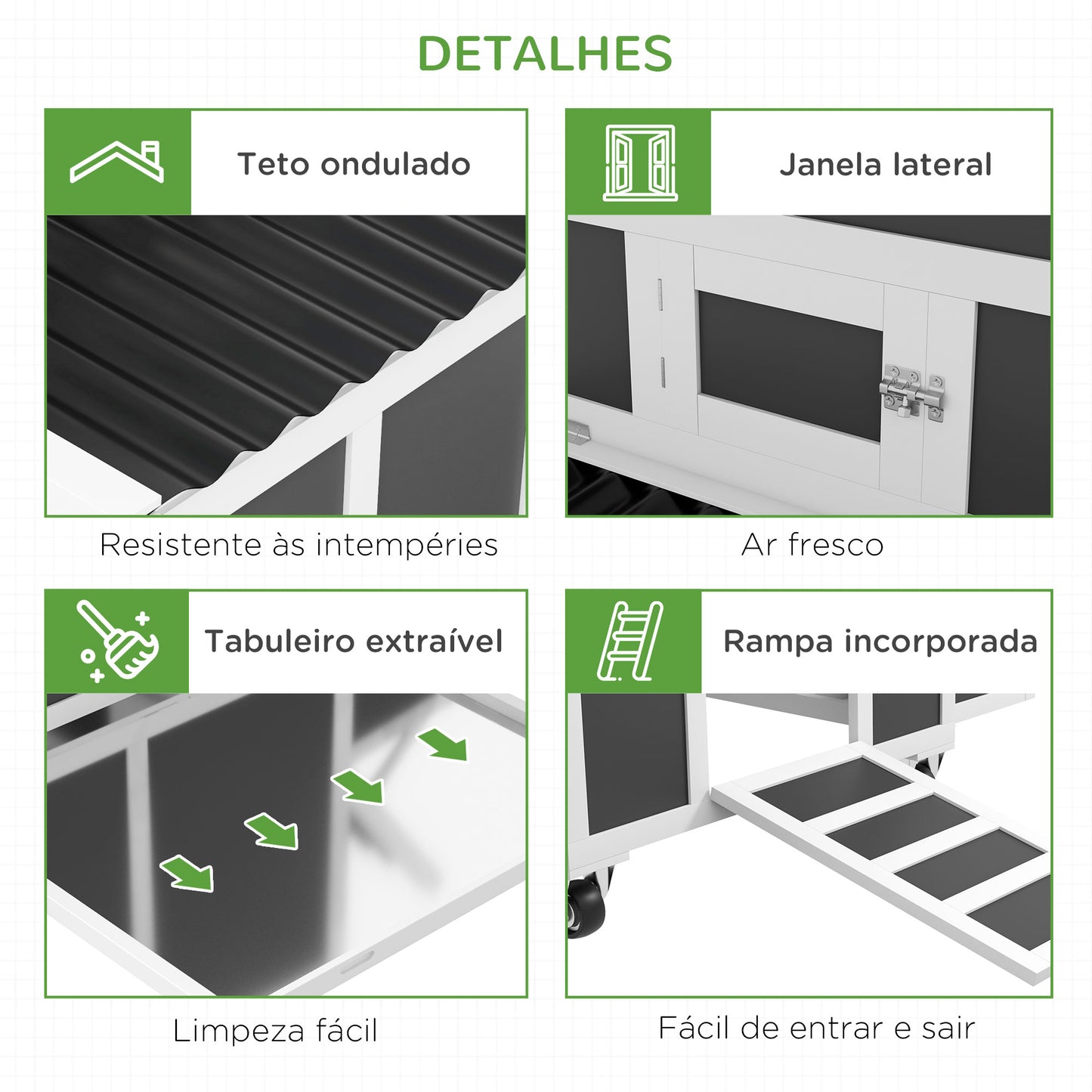 PawHut Galinheiro de Madeira 147x93,5x89,5 cm Galinheiro para Exterior com Janela Porta Ninho Tabuleiro Amovível e Poleiros Gaiola para 6 Galinhas Cinza