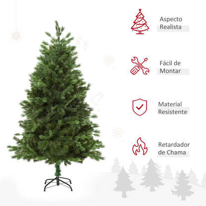 HOMCOM Árvore Artificial de Natal 150cm com Base Dobrável 440 Galhos PE Tridente e PVC Individual Árvore de Natal Decorativa Exterior Interior Ø75x150cm Verde