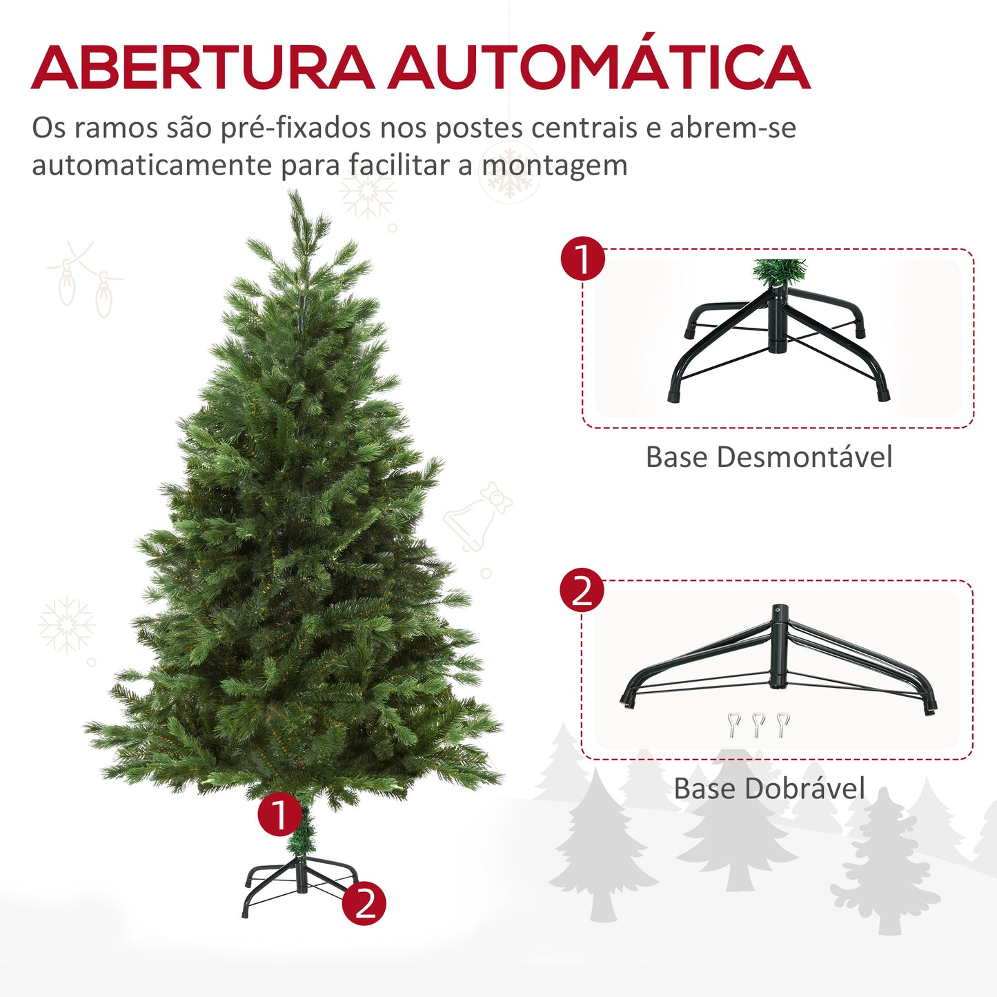 HOMCOM Árvore Artificial de Natal 150cm com Base Dobrável 440 Galhos PE Tridente e PVC Individual Árvore de Natal Decorativa Exterior Interior Ø75x150cm Verde