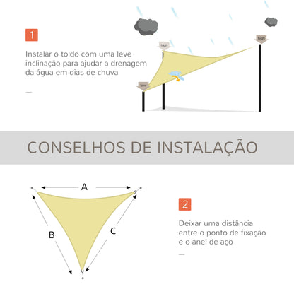 Outsunny Vela de Sombra Triangular 6x6x6 m Toldo Vela de Poliéster com Proteção UV Aneis em Forma de D e Cordas para Jardim Pátio Piscina Areia