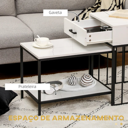 Conjunto de 2 Mesas Bald com Estilo de Mármore - Design Nórdico