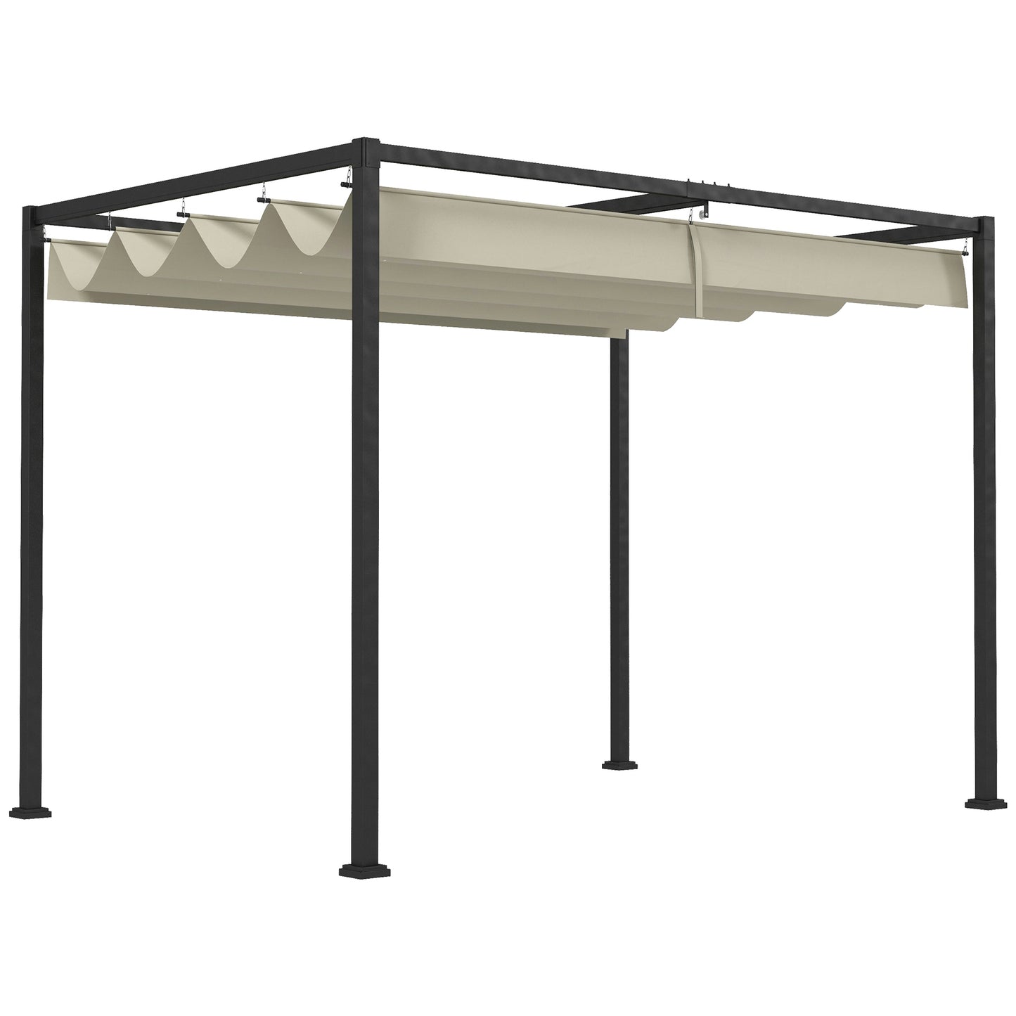 Outsunny Pérgola 298x213x221 cm Pérgola de Jardim com Teto Retrátil de Poliéster com Revestimento Resistente para Celebrações Festas Casamento Creme