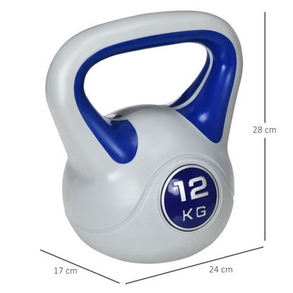 SPORTNOW Kettlebell 12 kg Peso Russo com Revestimento de PU e Enchimento de Areia para Treinamento em Casa Ginásio 24x17x28 cm Azul Marrinho e Cinza