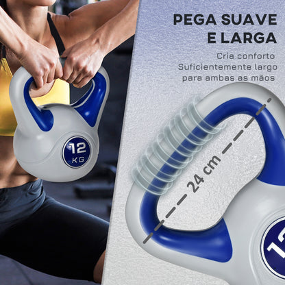 SPORTNOW Kettlebell 12 kg Peso Russo com Revestimento de PU e Enchimento de Areia para Treinamento em Casa Ginásio 24x17x28 cm Azul Marrinho e Cinza