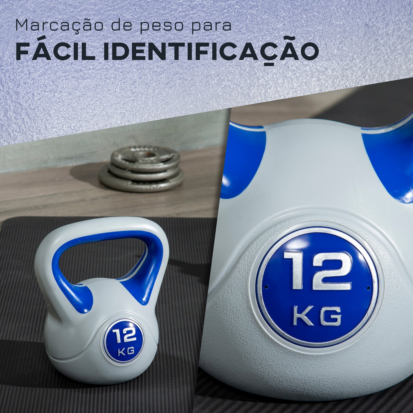 SPORTNOW Kettlebell 12 kg Peso Russo com Revestimento de PU e Enchimento de Areia para Treinamento em Casa Ginásio 24x17x28 cm Azul Marrinho e Cinza