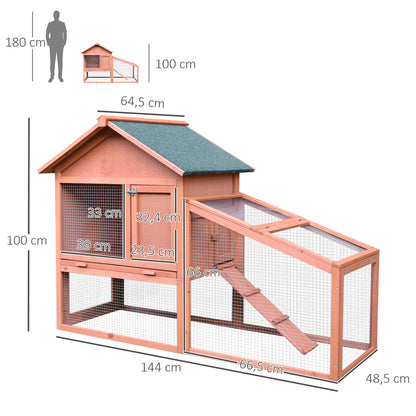 PawHut Casa para Coelhos de Madeira Coelheira para Exterior Teto de Tela de Asfáltica 144x64,5x100 cm Madeira