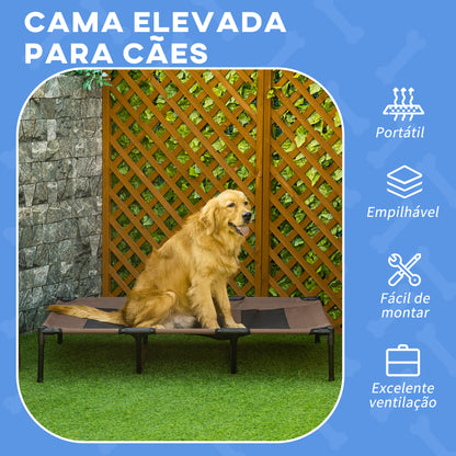 PawHut Cama para Animais de Estimação Cama Elevada para Cães Gatos com Tecido Transpirável para Dormir Relaxar Exterior Jardim Terraço 122x92x23cm Marrom