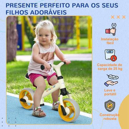 AIYAPLAY Bicicleta sem Pedais para Crianças de 18-48 Meses Bicicleta de Equilíbrio com Assento Ajustável em Altura Carga 25 kg 66,5x34x47 cm Branco