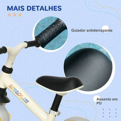 AIYAPLAY Bicicleta sem Pedais para Crianças de 18-48 Meses Bicicleta de Equilíbrio com Assento Ajustável em Altura Carga 25 kg 66,5x34x47 cm Branco