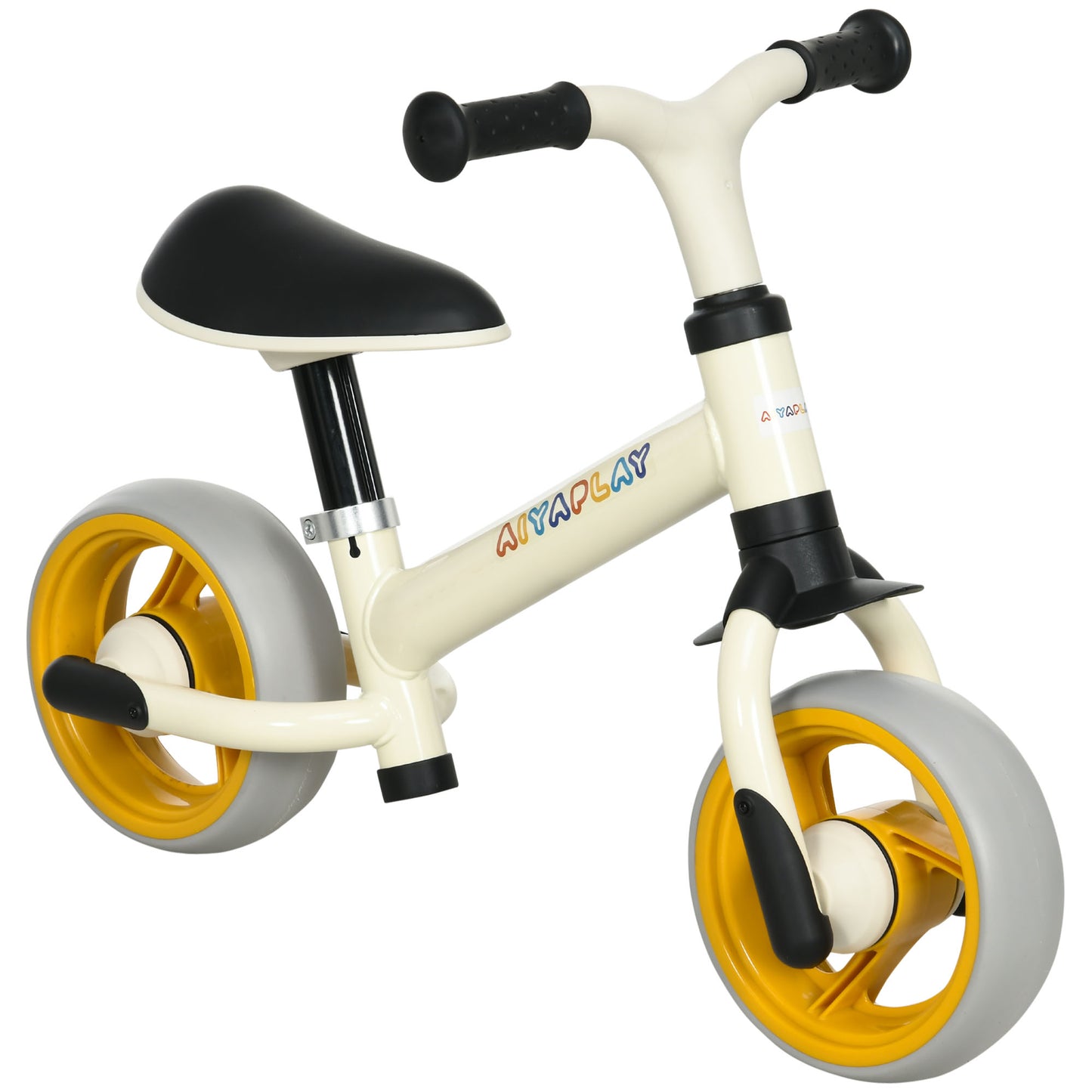 AIYAPLAY Bicicleta sem Pedais para Crianças de 18-48 Meses Bicicleta de Equilíbrio com Assento Ajustável em Altura Carga 25 kg 66,5x34x47 cm Branco