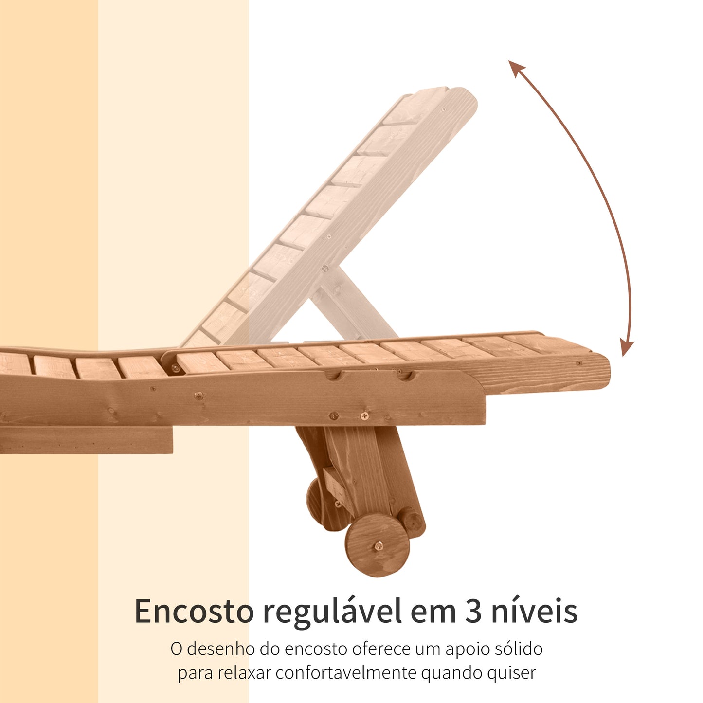 Outsunny Espreguiçadeira de Madeira para Exterior Cadeira Reclinável de Jardim com 2 Rodas Encosto Ajustável em 3 Níveis e 1 Tabuleiro Capacidade 113 kg para Terraço Pátio 182x60x35 cm Natural