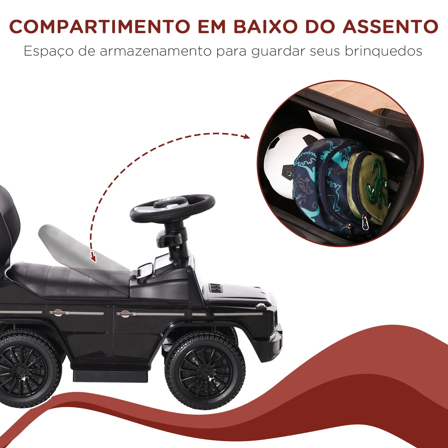 Carro de Passeio Carro Andador para Crianças acima de 12 Meses Mercedes G350 com Buzina Capô Removível Encosto e Suporte de Proteção 85,5x40,5x95cm Preto