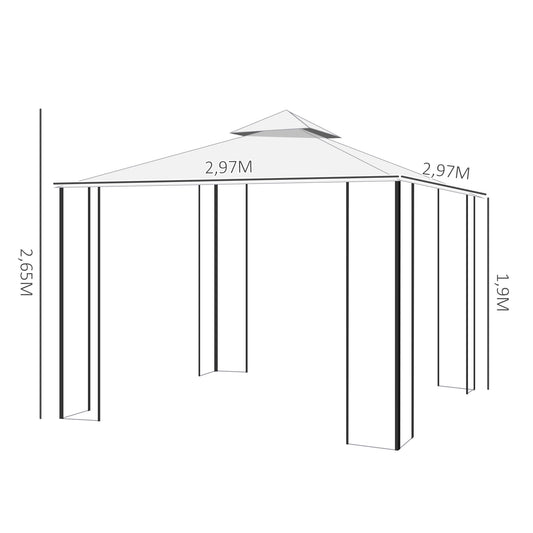 Outsunny Pérgola de Jardim 3x3m para Exterior com Duplo Teto de Ventilação e Estrutura de Aço com Proteção Solar para Festas Eventos ao Ar Livre Bege