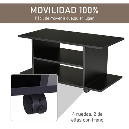 HOMCOM Móvel para TV para Televisores de até 42 Polegadas Móvel de TV com Prateleiras e Rodas com Travão 80x40x40cm Preto