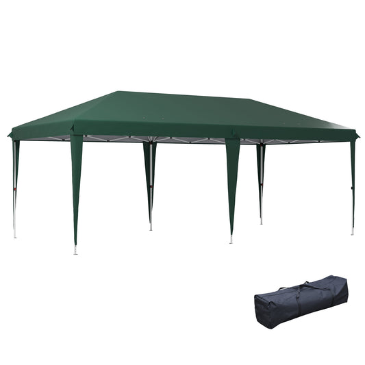 Outsunny Tenda para Festas 6x3 m Tenda de Jardim com Altura Ajustável em 3 Níveis Bolsa de Transporte Estrutura de Aço Anti-UV para Pátio Campismo Verde