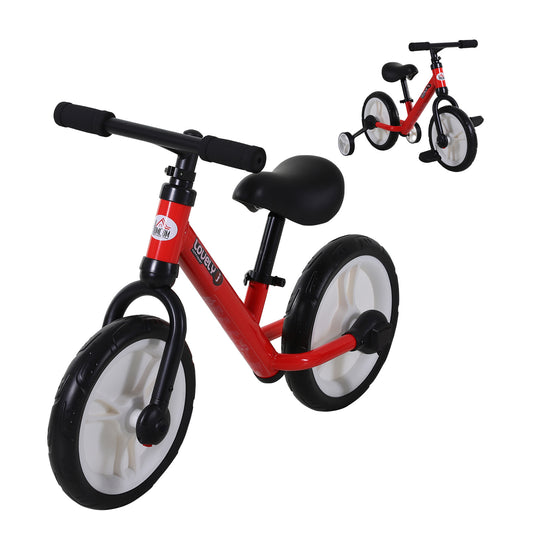 HOMCOM Bicicleta Balance com pedais e rodas removíveis Cor vermelha Assento ajustável 33-38cm Crianças +2 Anos Carga 25kg Vermelho