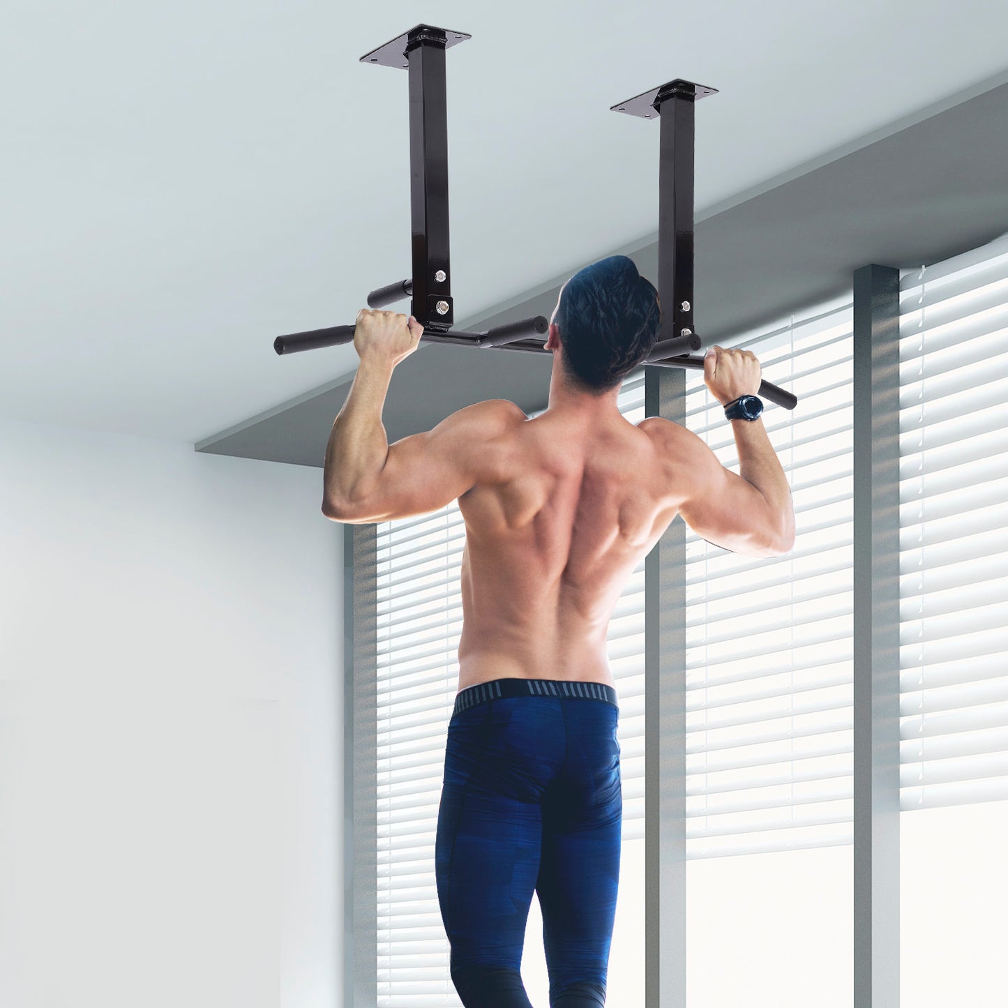 HOMCOM Barra de Elevação de Parede Barra Pull-Up de Aço para Treino em Casa Carga Máxima 150 kg 105,5x28x49 cm Preto