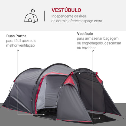 Outsunny Tenda de Campismo para 2-3 Pessoas Tenda de Campismo Dobrável à Prova d'Agua e à Prova de UV 20+ com Vestíbulo 426x206x154 cm Cinza Escuro