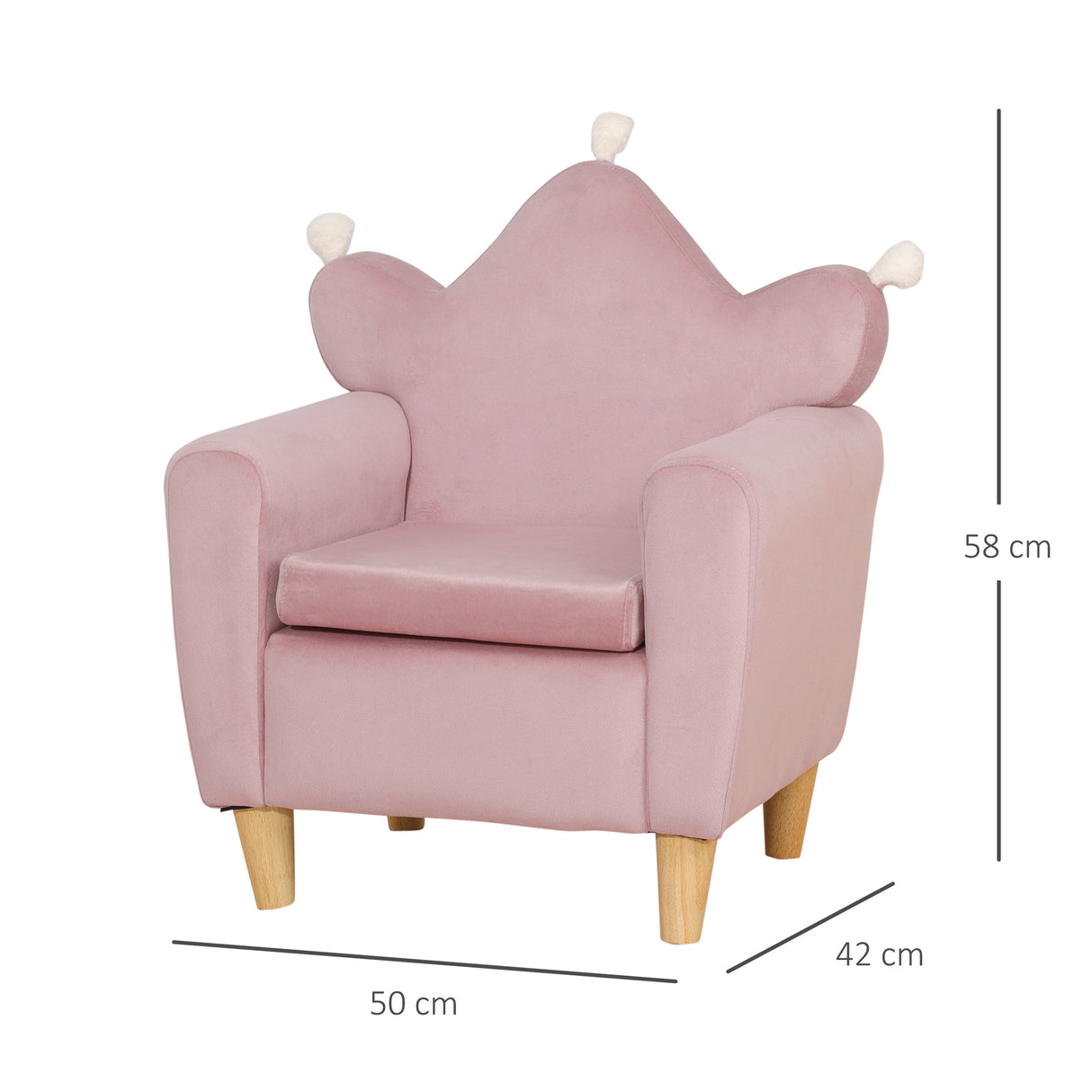 HOMCOM Poltrona Infantil Mini Sofá para Crianças Acima de 3 Anos com Assento Acolchoado Apoio para os Braços e Estrutura de Madeira Carga Máxima 45kg 50x42x58cm Rosa