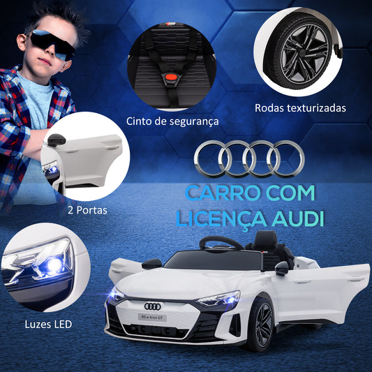 HOMCOM Carro Elétrico AUDI RS E-Tron GT para Crianças de 3-6 Anos Carro de Bateria 12V com 2 Motores Controlo Remoto Faróis LED Buzina Música USB e Abertura de Porta 3-5km/h 103x58x41cm Branco