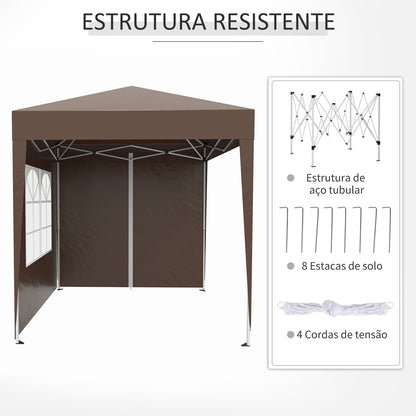 Outsunny Tenda Dobrável 2x2 m Tenda de Jardim com 4 Paredes Laterais Tecido Oxford 2 Portas 2 Janelas e Bolsa de Transporte para Exterior Terraço Campismo Festas Marrom