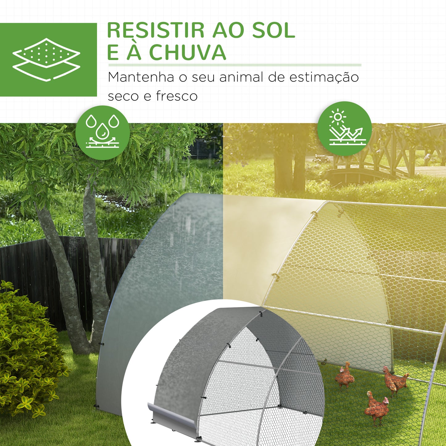 PawHut Galinheiro para Exterior 304x560x220 cm Galinheiro para Galinhas de Aço Galvanizado Cobertura em Tecido Oxford Resistente aos Raios UV e Impermeável para Pátio Prata