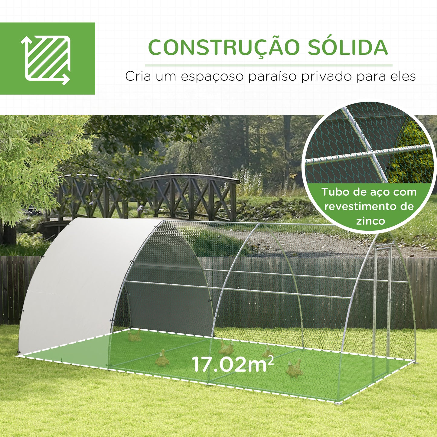 PawHut Galinheiro para Exterior 304x560x220 cm Galinheiro para Galinhas de Aço Galvanizado Cobertura em Tecido Oxford Resistente aos Raios UV e Impermeável para Pátio Prata