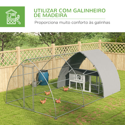 PawHut Galinheiro para Exterior 304x560x220 cm Galinheiro para Galinhas de Aço Galvanizado Cobertura em Tecido Oxford Resistente aos Raios UV e Impermeável para Pátio Prata