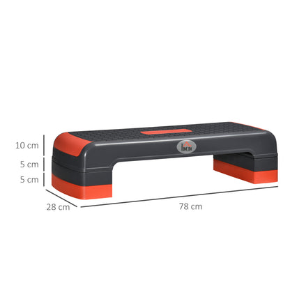 HOMCOM Plataforma Step Fitness Step de Aeróbico com Altura Ajustável de 10/15/20cm Plataforma de Exercício em Casa Ginásio Oficina Carga 150kg 78x28x20cm Vermelho e Cinza