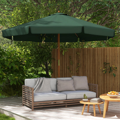 Outsunny Chapéu de Sol de Jardim Ø325x250 cm Chapéu de Sol de Madeira com Sistema de Polea Teto com Ventilação e 8 Hastes de Bambú para Terraço Balcão Exterior Verde