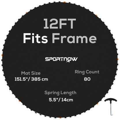 SPORTNOW Tapete de Substituição para Trampolim Redondo Ø323 cm Tapete para Trampolim de 12 Pés Anti-UV e 8 Filas de Costuras Preto