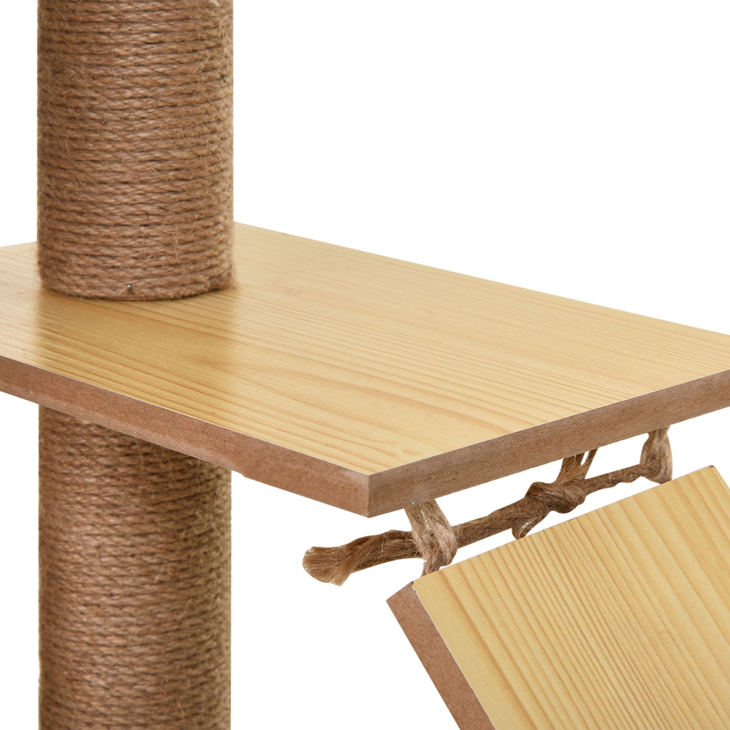 PawHut Arranhador para Gatos Altura 130 cm Torre para Gatos com Poste de Arranhar de Juta 2 Camas Rede Caverna Bola Suspensa Rede e Rampa 60x40x130 cm Madeira