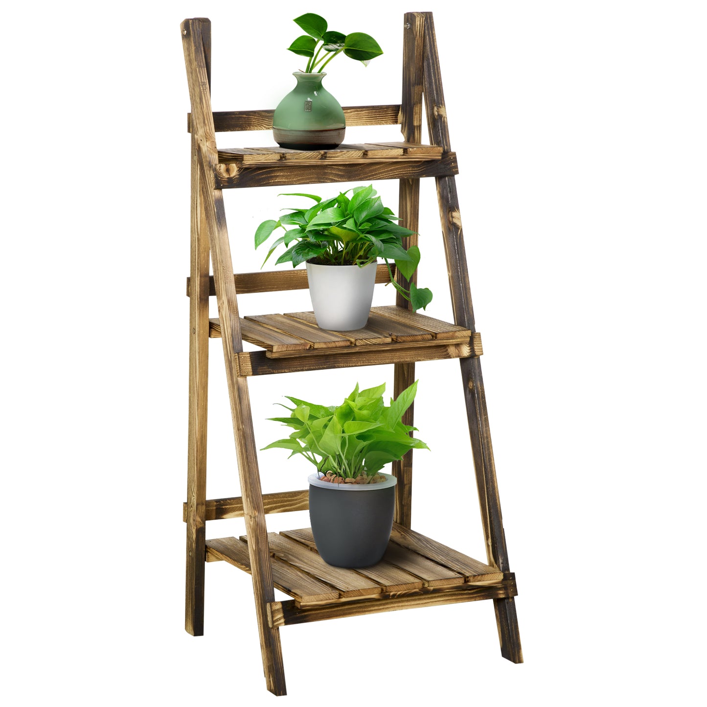 Outsunny Suporte para Plantas de 3 Níveis Prateleira para Plantas Dobrável Suporte para Vasos de Madeira para Interior e Exterior 40x37x93 cm Madeira