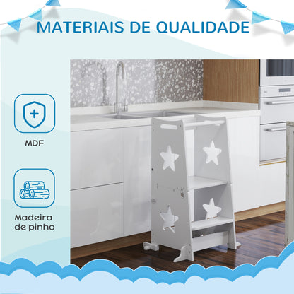 AIYAPLAY Torre de Aprendizagem 2 em 1 Torre de Aprendizagem para Crianças acima de 3 Anos Convertível em Mesa e Cadeira com Barreira de Segurança 60x44,5x86 cm Branco