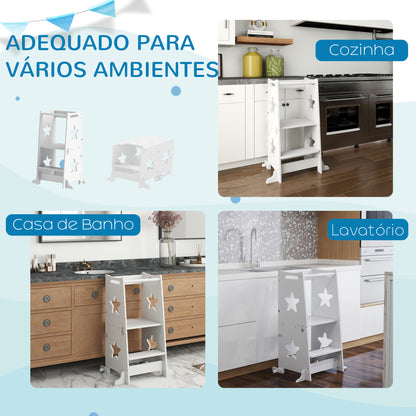 AIYAPLAY Torre de Aprendizagem 2 em 1 Torre de Aprendizagem para Crianças acima de 3 Anos Convertível em Mesa e Cadeira com Barreira de Segurança 60x44,5x86 cm Branco