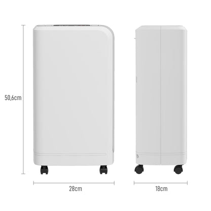 HOMCOM Desumidificador Elétrico 12L/dia Depósito de Água de 2,5L Desumidificador com Rodas Temporizador de 24 Horas Ecrã Digital de Humidade Desumidificador de Humidade para Dormitório Branco