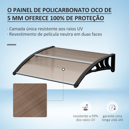 Outsunny Marquise de Proteção 75x100 cm Marquise de Exterior para Portas e Janelas contra Sol e Chuva com Suporte de Liga de Alumínio Marrom e Preto