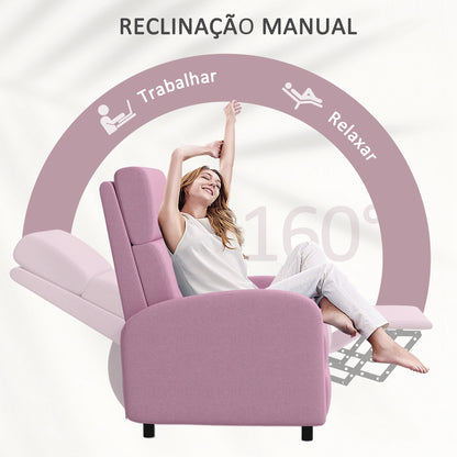 HOMCOM Poltrona Relax Reclinável até 160° Poltrona Reclinável Manual com Apoio para os Pés Carga Máxima 120 kg para Sala de Estar Dormitório 64x86x102 cm Rosa