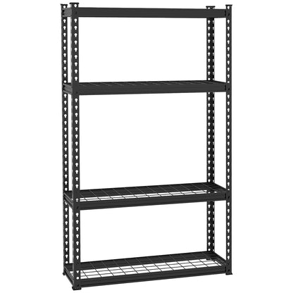 HOMCOM Estante de Metal com 4 Níveis Estante de Armazenamento Estante de Garagem de Aço Carga 600 kg com Prateleiras Ajustáveis 70x30x152 cm Preto