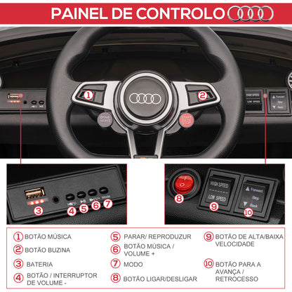 HOMCOM Carro Elétrico Audi TT para Crianças acima de 3 Anos com Controlo Remoto Música e Luzes Bateria 12V Abertura da Porta 102x60x44 cm Preto