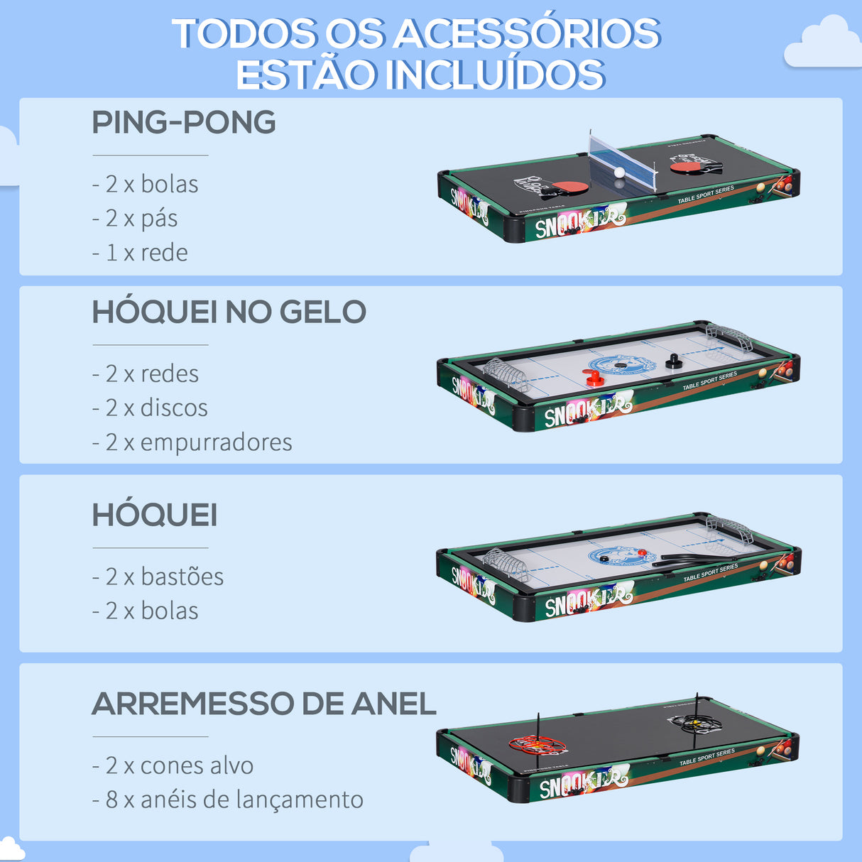 HOMCOM Mesa Multi Jogos para Crianças acima de 7 Anos Mesa de Jogos 6 em 1 Dobrável Bilhar Matraquilho Ping Pong Lançamento de Anéis Hóquei no Gelo e Air Hóquei 118x104x71cm Multicor