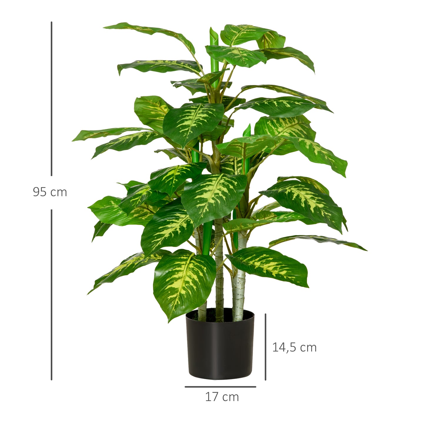 HOMCOM Planta Artificial Aglaonema Planta Sintética de 95cm com 42 Folhas e Vaso de Cimento Decoração para Casa Escritório e Exterior Verde