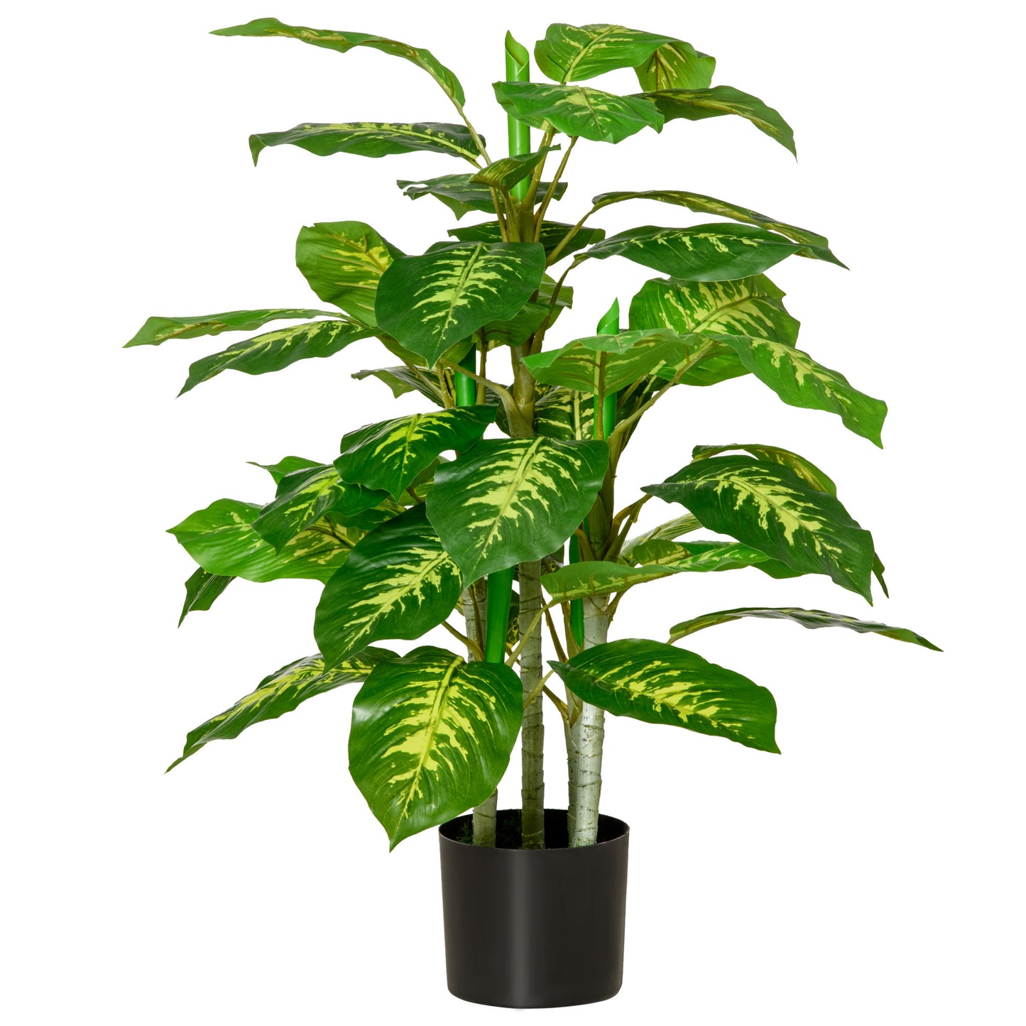 HOMCOM Planta Artificial Aglaonema Planta Sintética de 95cm com 42 Folhas e Vaso de Cimento Decoração para Casa Escritório e Exterior Verde