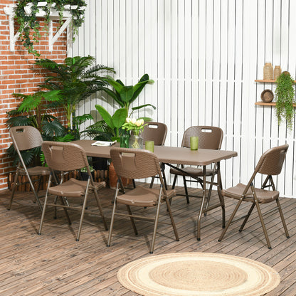 Outsunny Conjunto de Mesa e 6 Cadeiras de Jardim Conjunto de Refeição de 7 Peças Dobrável com Imitação de Vime com Estrutura de Aço para Pátio Varanda Marrom