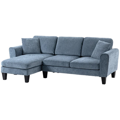 Sofá Chaise Longue Sofá de Canto Sofa Sala de Estar Reversível em Forma de L com 2 Almofadas Carga Máxima 200 kg 230x138x87 cm Cinza Azulado